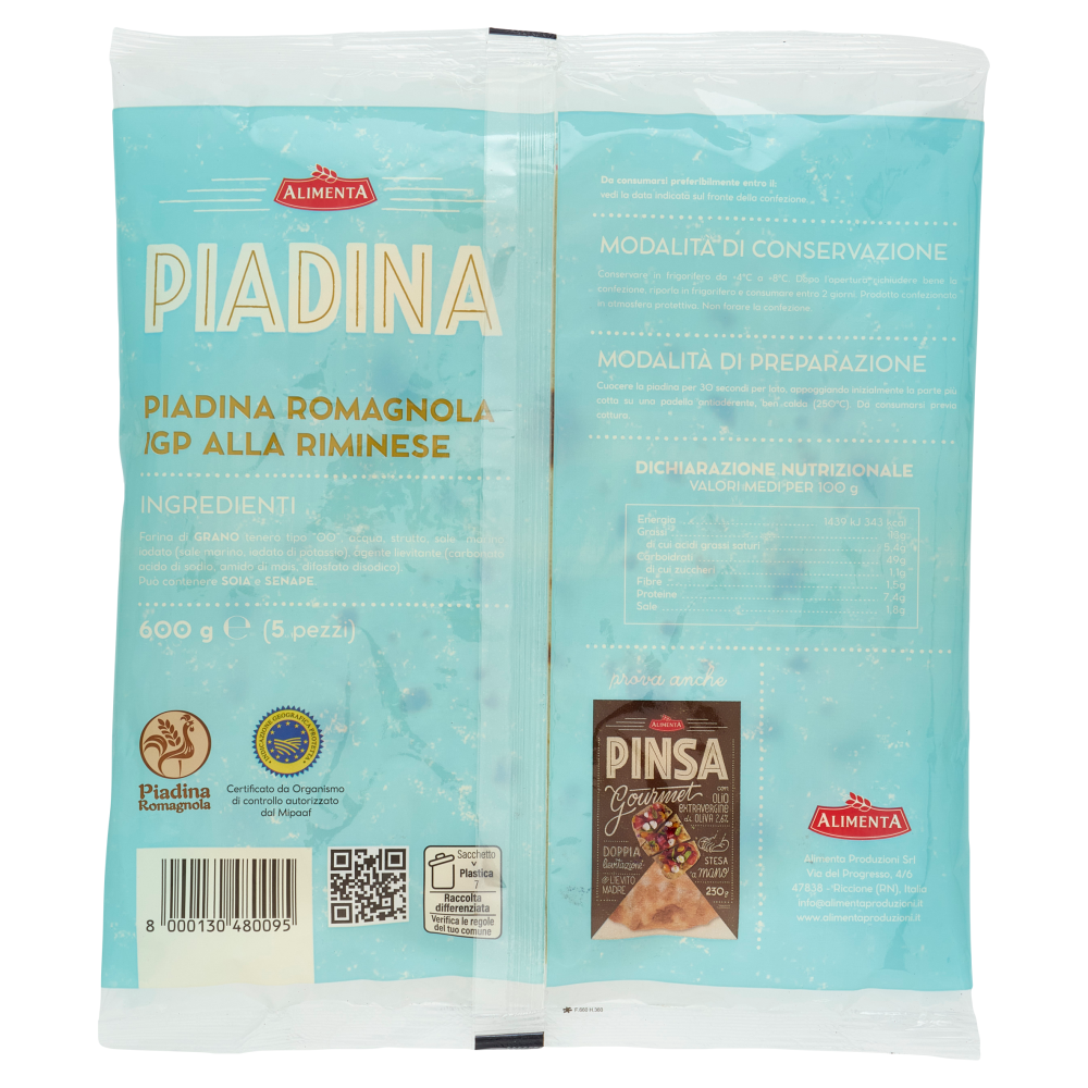 Alimenta Piadina Romagnola IGP alla Riminese 5 piadine 600 g