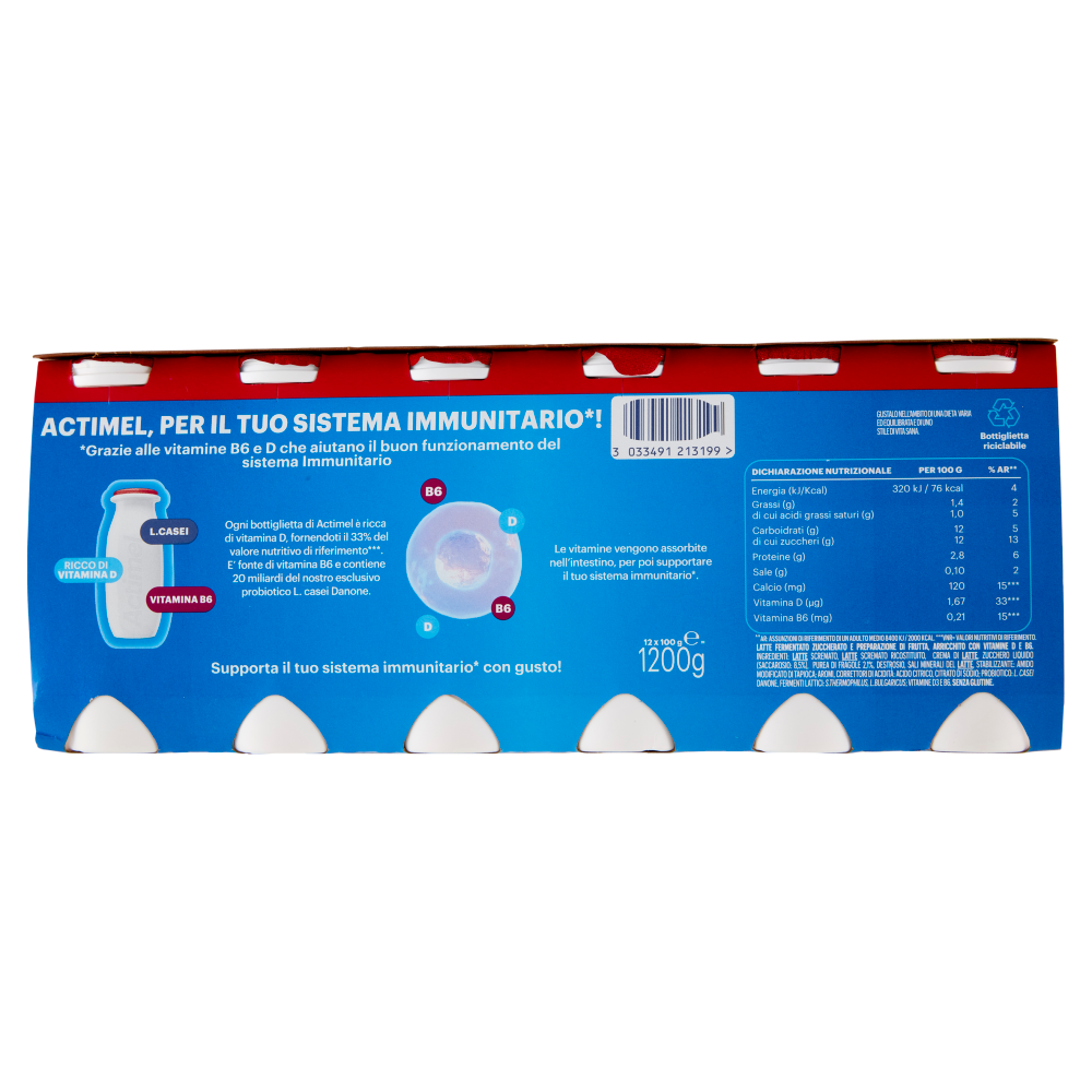 ACTIMEL, Yogurt da Bere con Vit B6 e D per il Sistema Immunitario, gusto Fragola, 12X100G