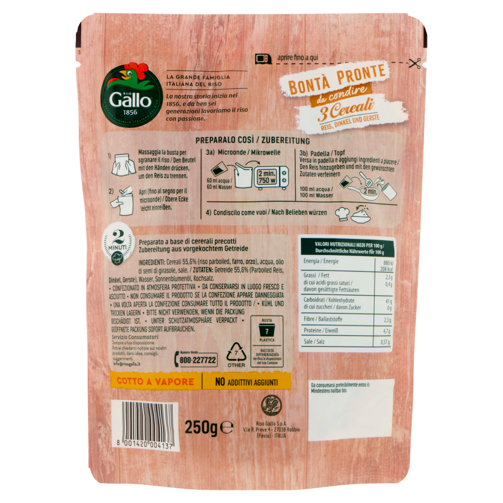 Riso Gallo Bontà Pronte da condire 3 Cereali 250 g