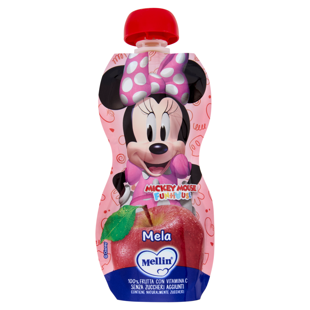 MELLIN Disney Minnie Merenda di Frutta 100% con VitC, Mela, dal 9&deg; mese, 110g