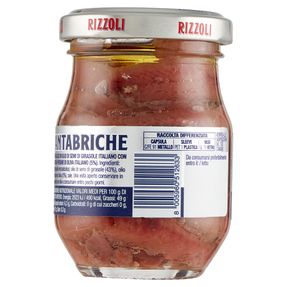 Rizzoli Filetti di Alici del Mar Cantabrico in Olio 100% Italiano 80 g