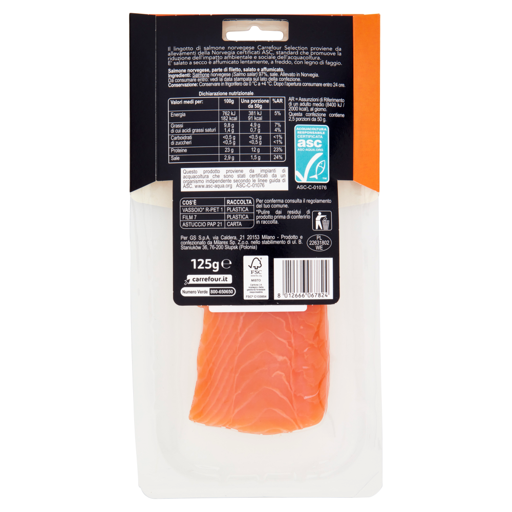 Carrefour Selection Lingotto di Salmone Norvegese Affumicato 125 g
