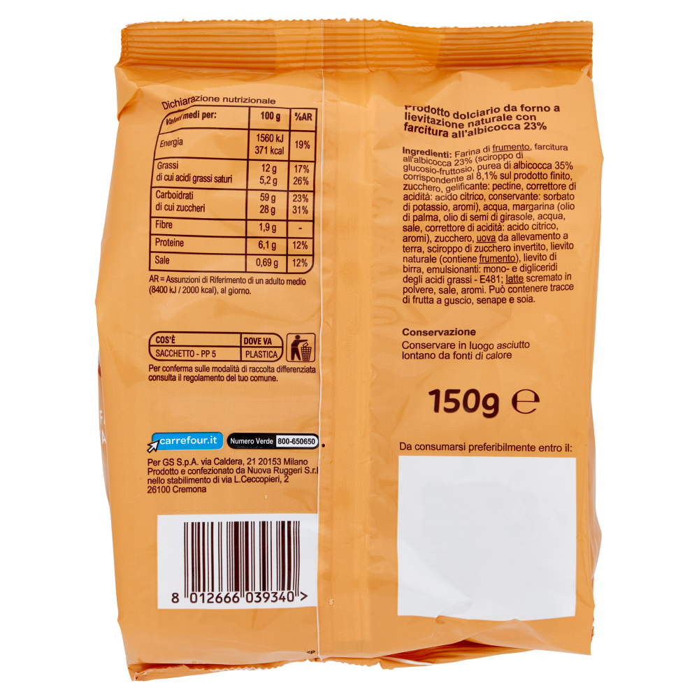 Carrefour Sensation Mini Cornetti con Farcitura all'Albicocca 150 g