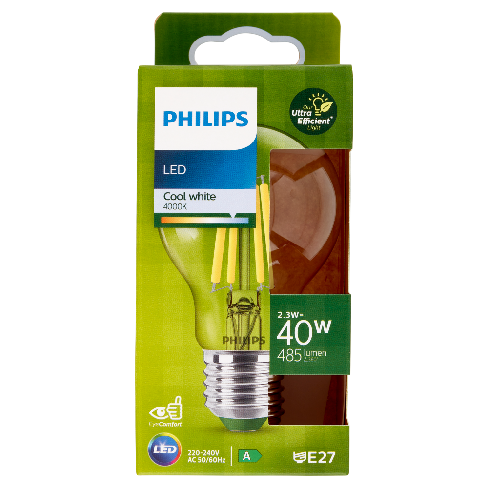 Philips Led Goccia Vetro Filamento 40W E27 4000K 