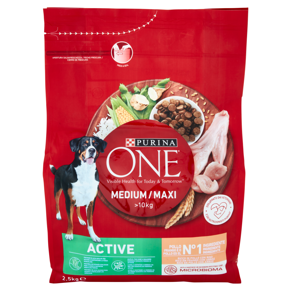 PURINA ONE Medium/Maxi Active Ricco in Pollo con Riso 2,5 kg