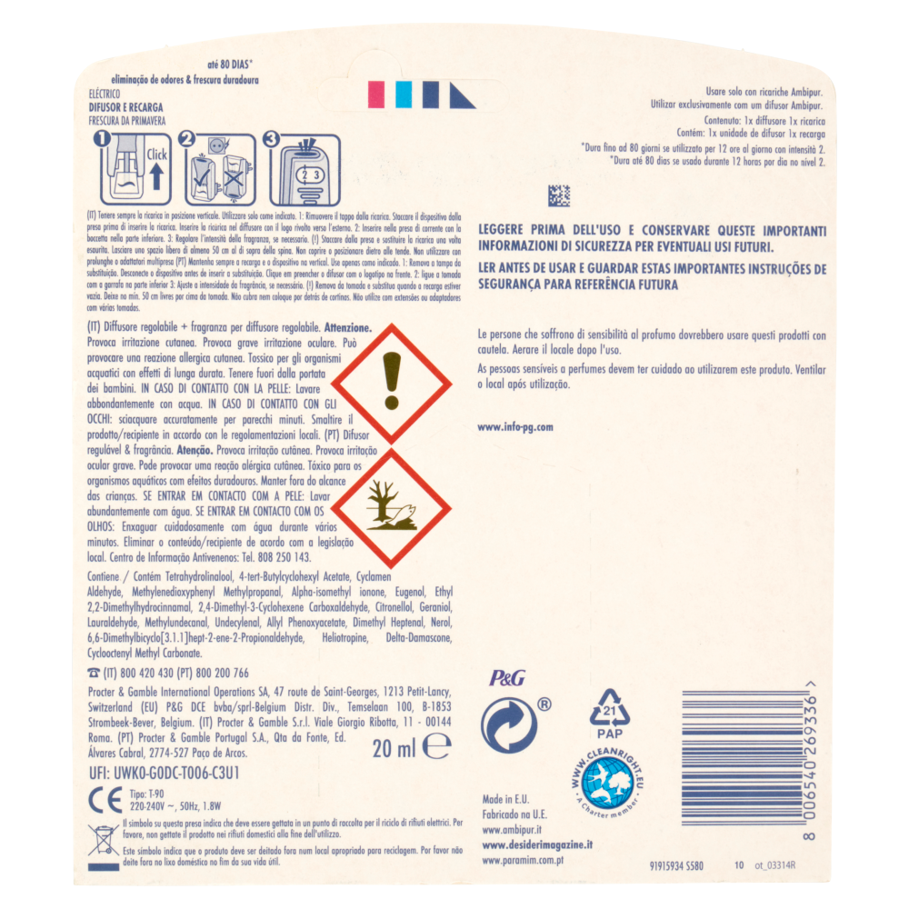 Ambi Pur Profumatore per Ambienti Elettrico Starter Kit, Lenor Risveglio Primaverile, 20 ml