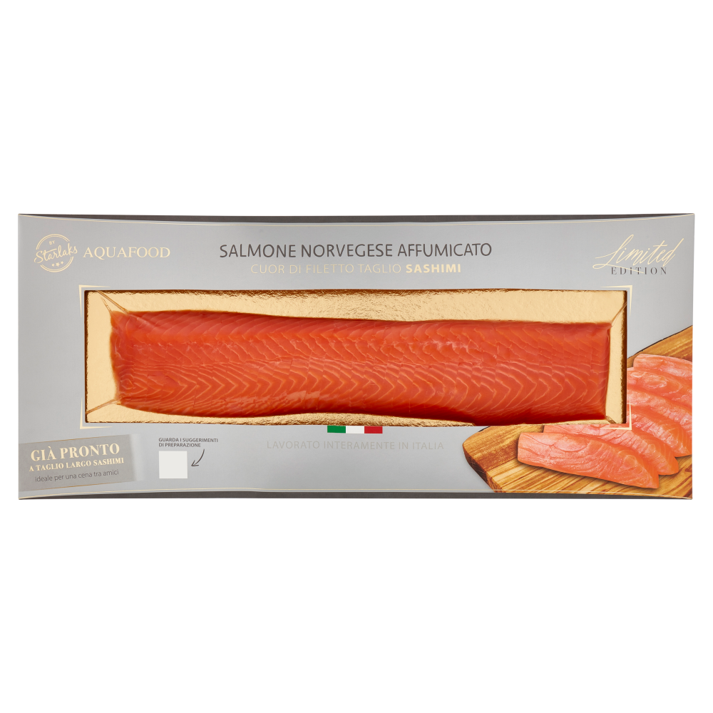 Aqua Food Salmone Norvegese Affumicato Cuor di Filetto Taglio Sashimi 350 g