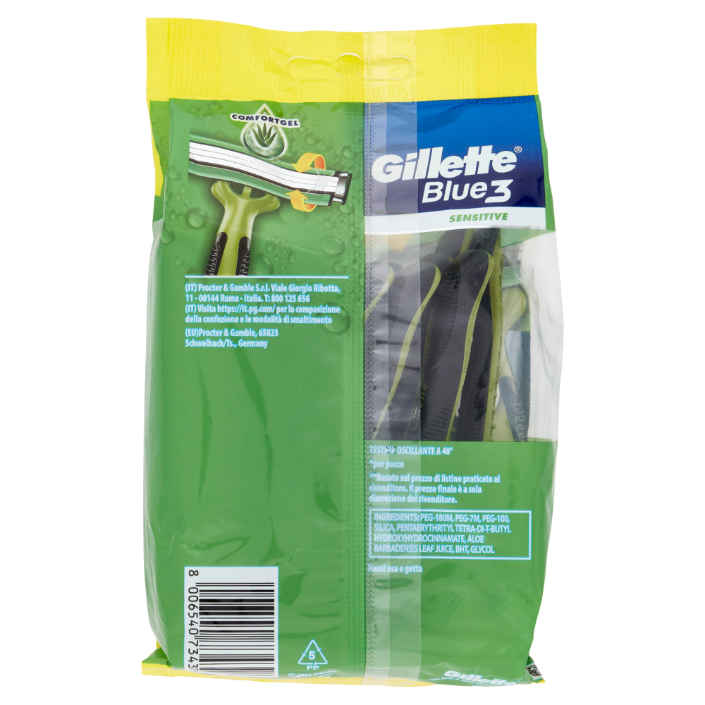Gillette Rasoio Uomo Blue3 Sensitive Usa e Getta a 3 Lame, Confezione da 9 rasoi+3 Gratis = 12 Rasoi