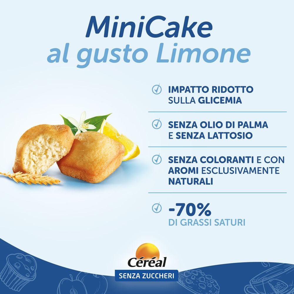 Cereal Senza Zuccheri Mini Cake, Gusto Limone, 7 monoporzioni - 196g