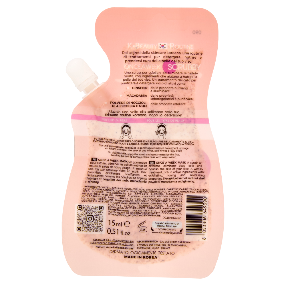 HQ Skin Care Scrub Viso Detergente Once a Week Scrubby Albicocca / Ginseng 15 ml