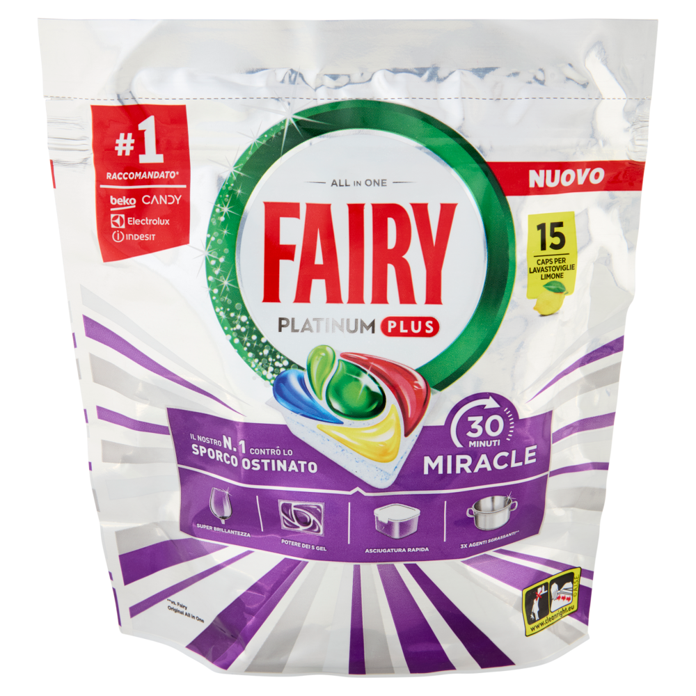 Fairy Pastiglie Lavastoviglie Platinum Plus All in One Miracle Detersivo Piatti Limone 15 Caps 247 g