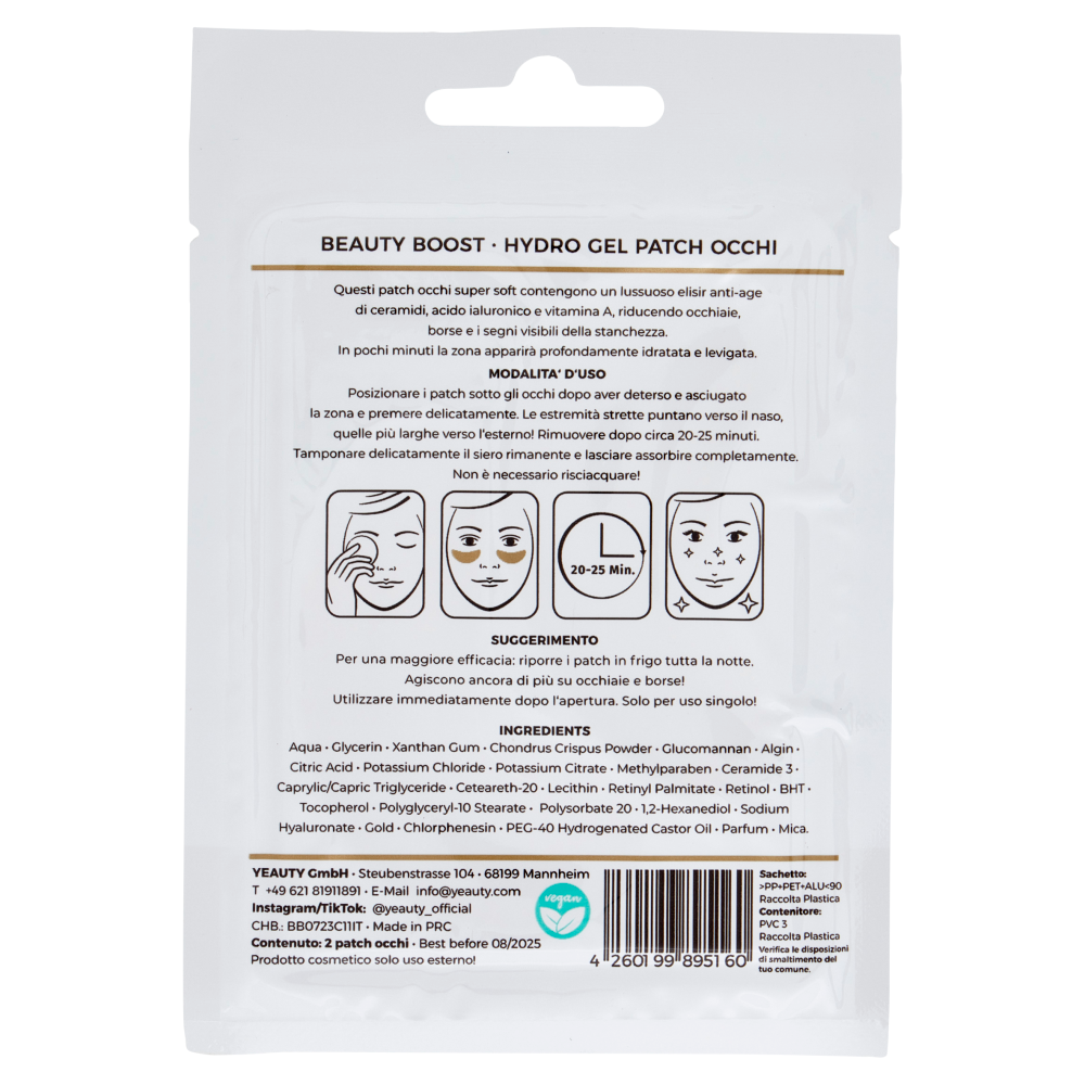 Yeauty Eye Pad Mask Hydro Gel Patch Occhi Beauty Boost 2 pz