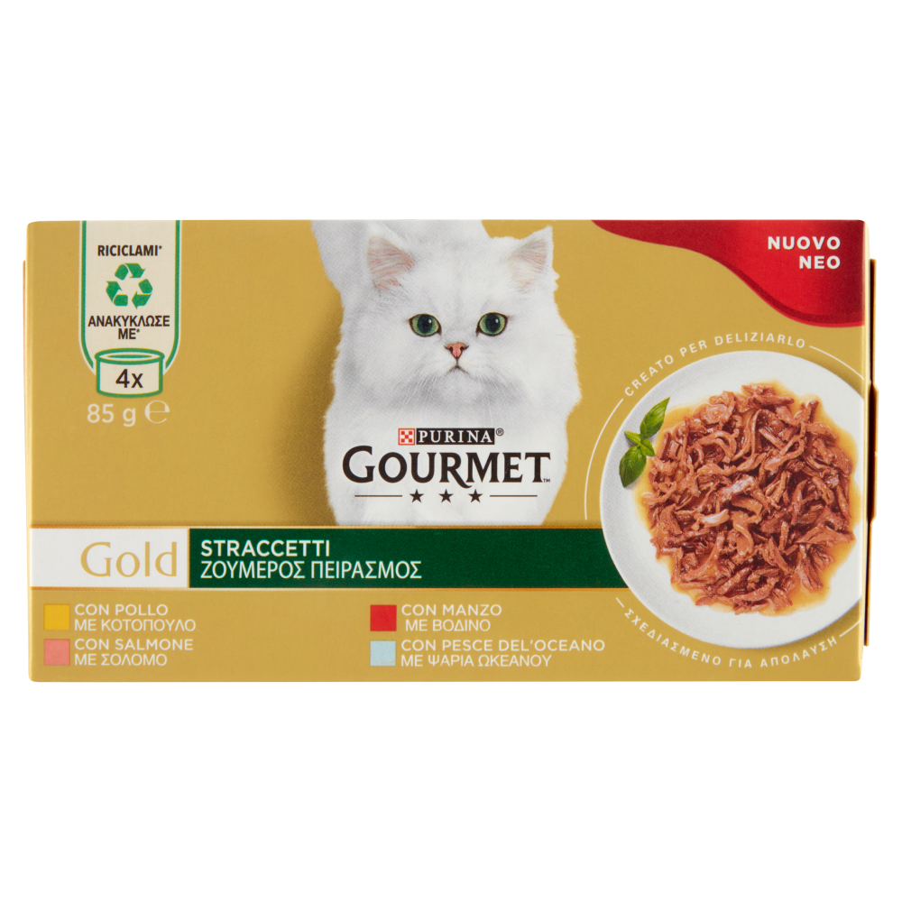 PURINA GOURMET Gold Straccetti Pollo / Manzo / Salmone / Pesce dell'Oceano 4 x 85 g