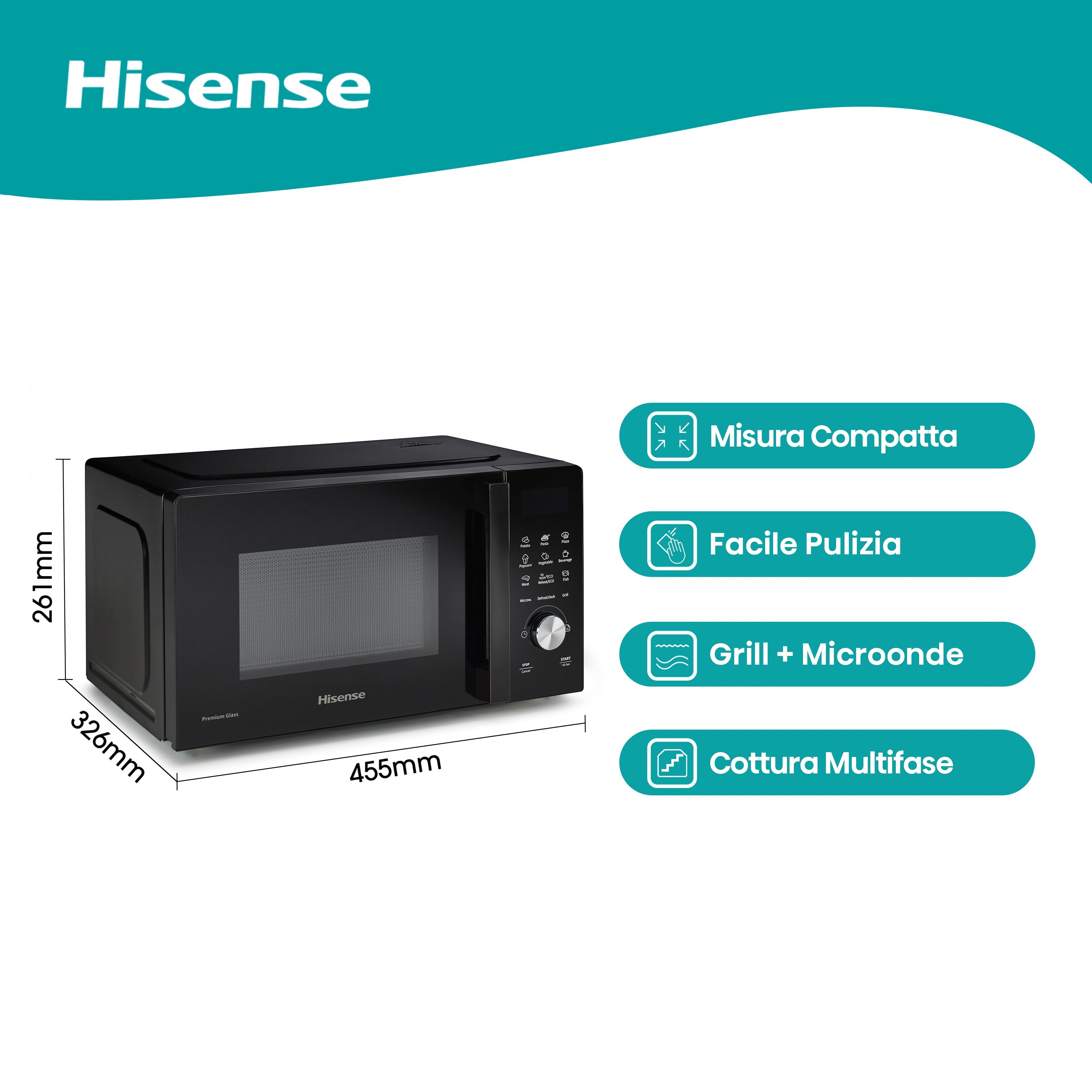 Hisense H20MOBSD1HG forno a microonde Nero Microonde con grill Superficie piana 20 L 700 W