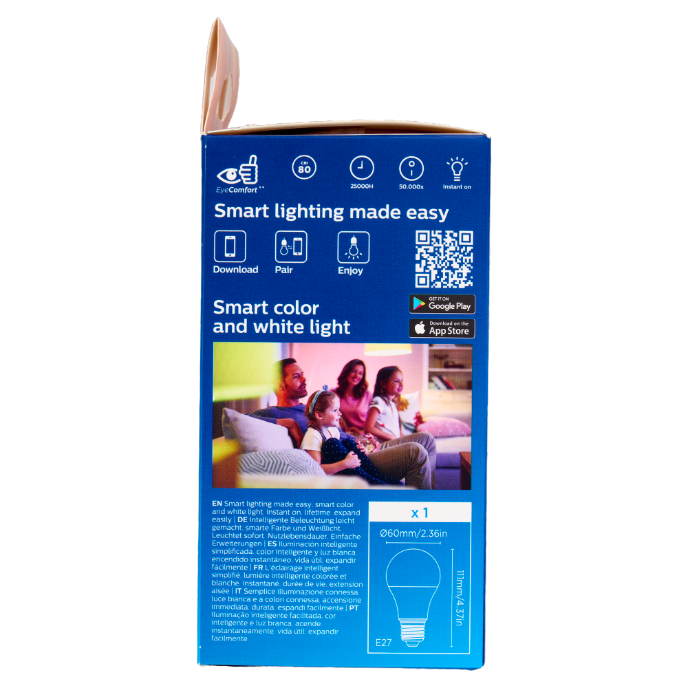 Philips Smart COLOR Goccia Smerigliata 60W E27
