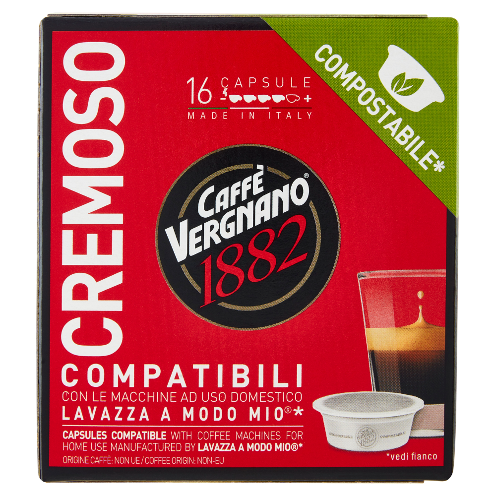Caffè Vergnano 1882 Cremoso Compostabile** Capsule Compatibili Lavazza a Modo Mio* 16 x 7,5 g
