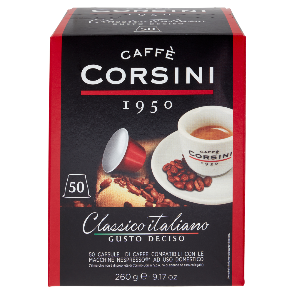Caffè Corsini Classico italiano Gusto Deciso 50 Capsule di Caffè Compatibili Nespresso* 260 g