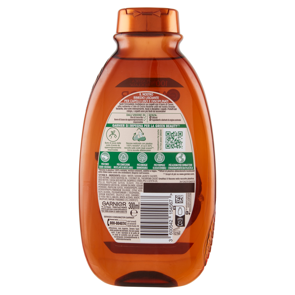 Garnier Ultra Dolce Shampoo all' Olio di Cocco e Burro di Cacao per capelli lisci, 300 ml
