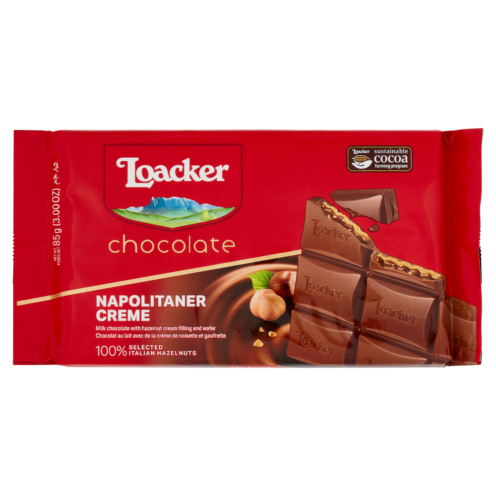 Loacker Cioccolato Speciality Napolitaner Cioccolato al latte con crema alle nocciole italiane 85g