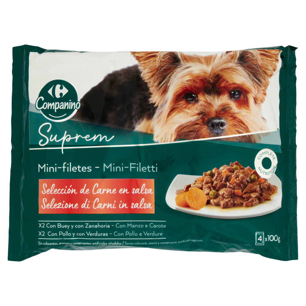 Carrefour Companino Suprem Mini-Filetti Selezione di Carni in salsa ManzoCarote PolloVerdure 4x100g