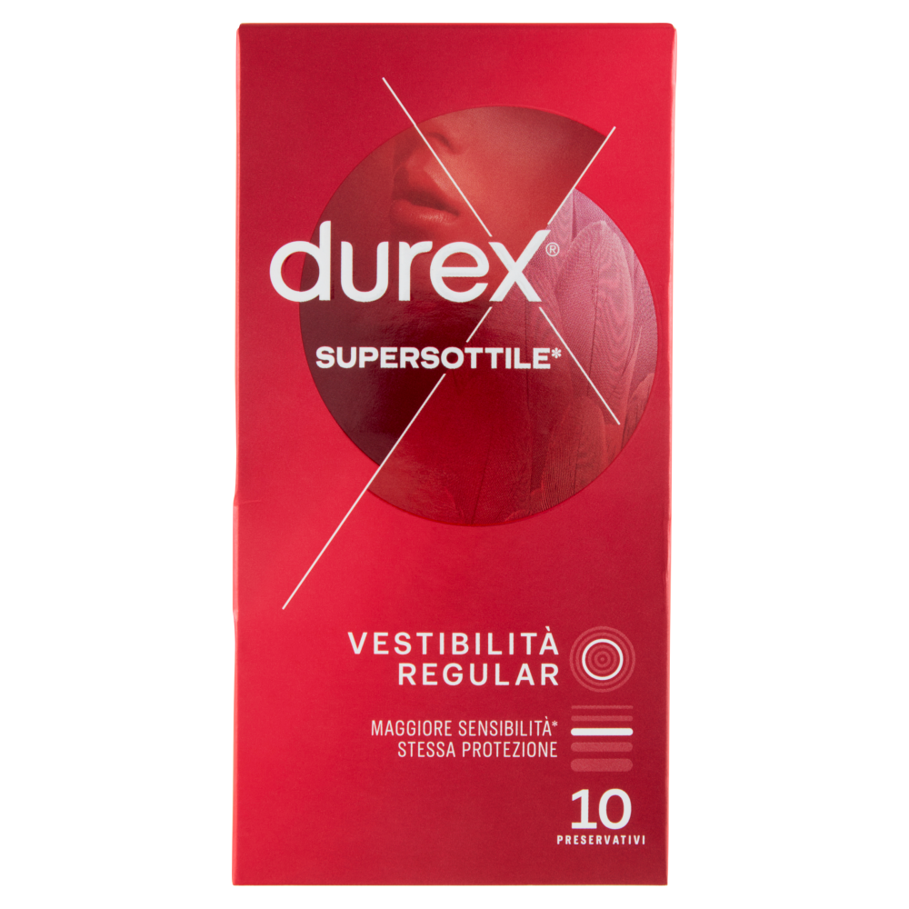 Durex SuperSottile Vestibilità Regolare Preservativi Sottili, 10 Profilattici