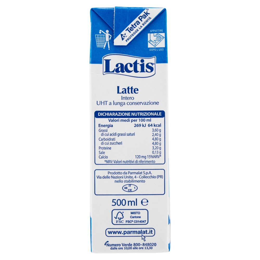 Lactis Latte Intero UHT a Lunga Conservazione 500 ml
