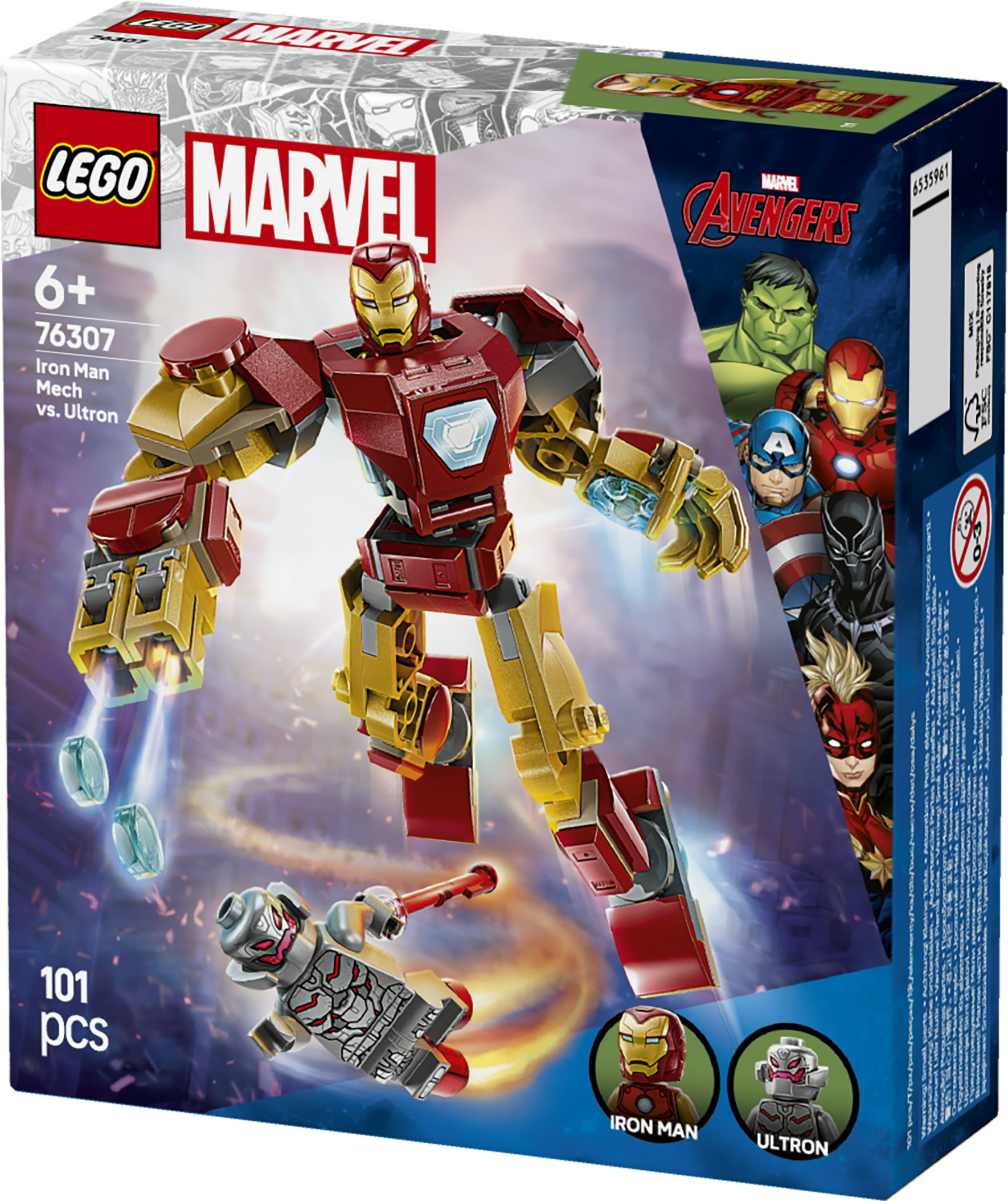 LEGO | Marvel 76307 Mech di Iron Man Contro Ultron - Action Figure Giocattolo da Costruire con 2 Minifigure, Gioco Bambini 6+