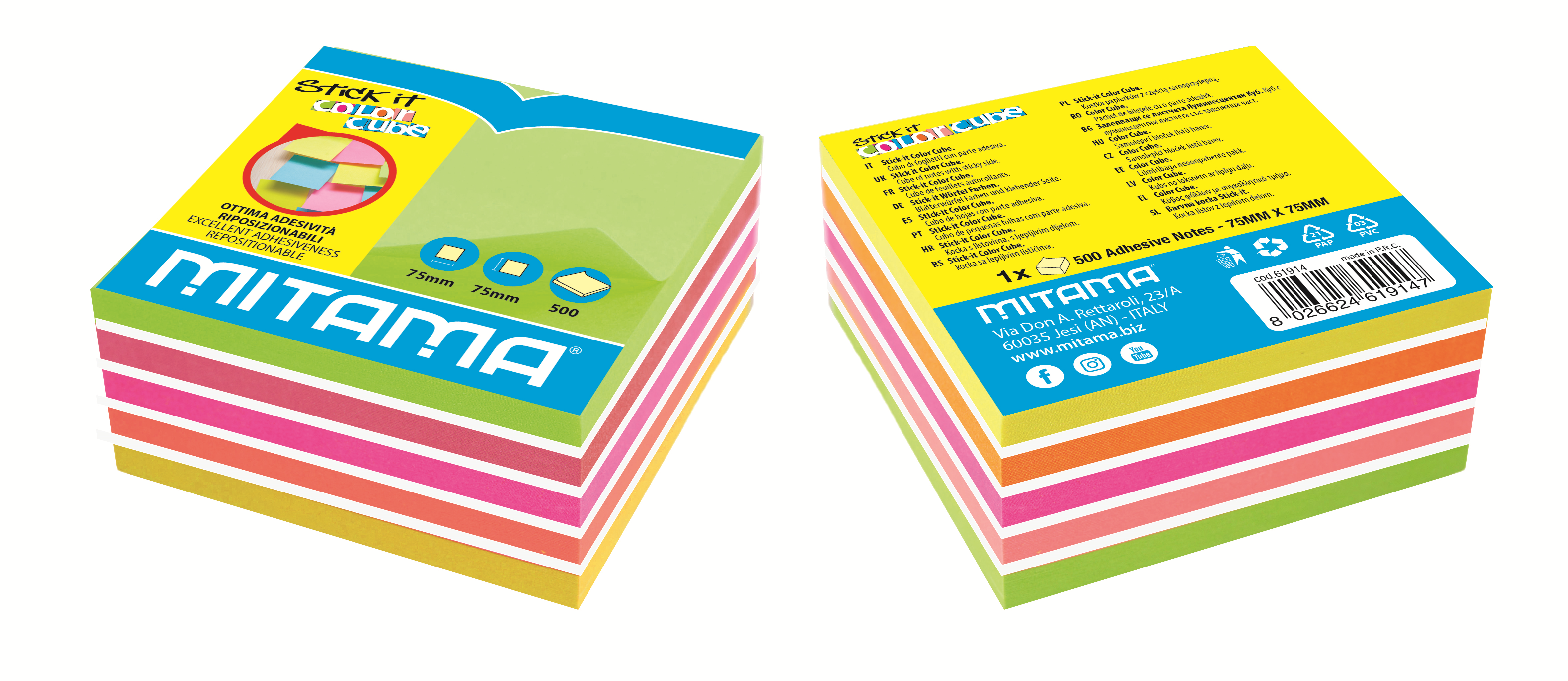 Mitama Cubo fogli adesivi pouch autoadesiva Rettangolo Multicolore 500 fogli Autoadesivo