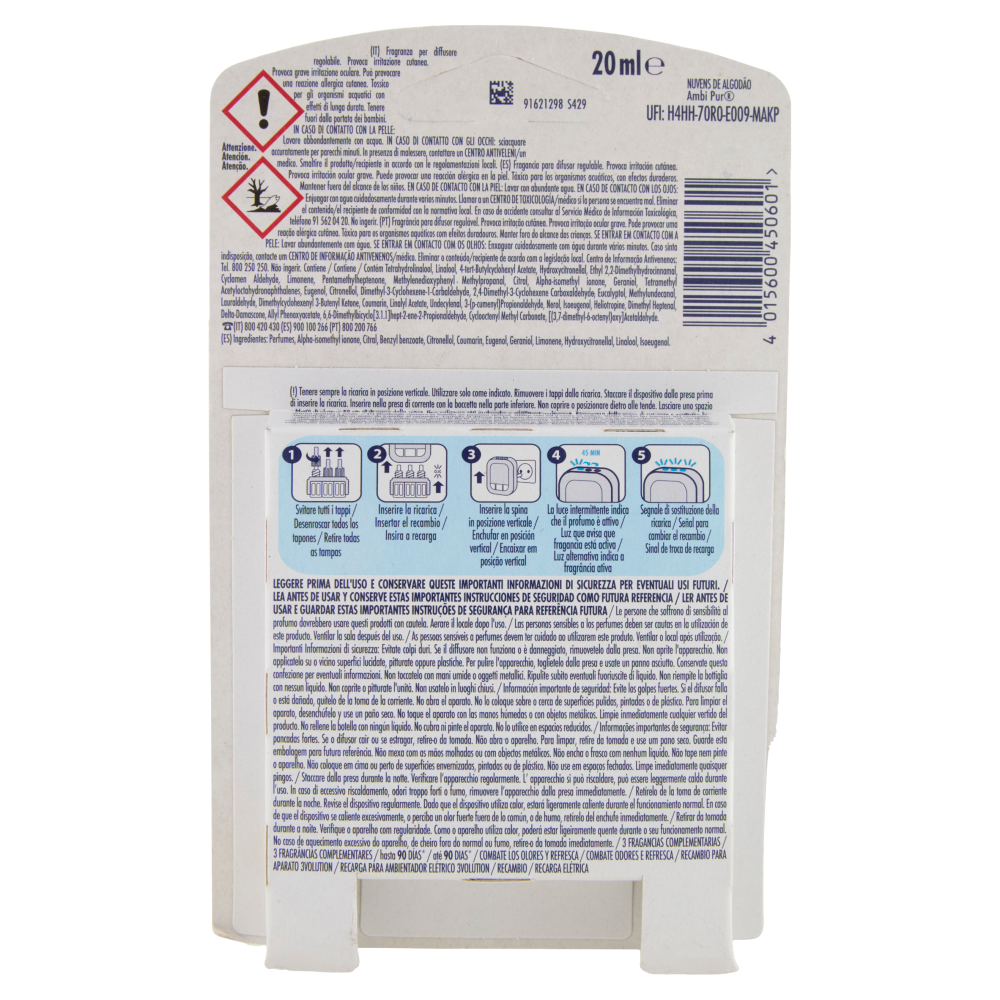 Ambi Pur Profumatore per Ambienti Elettrico Ricarica 3Volution, Nuvole di Cotone 20 ml