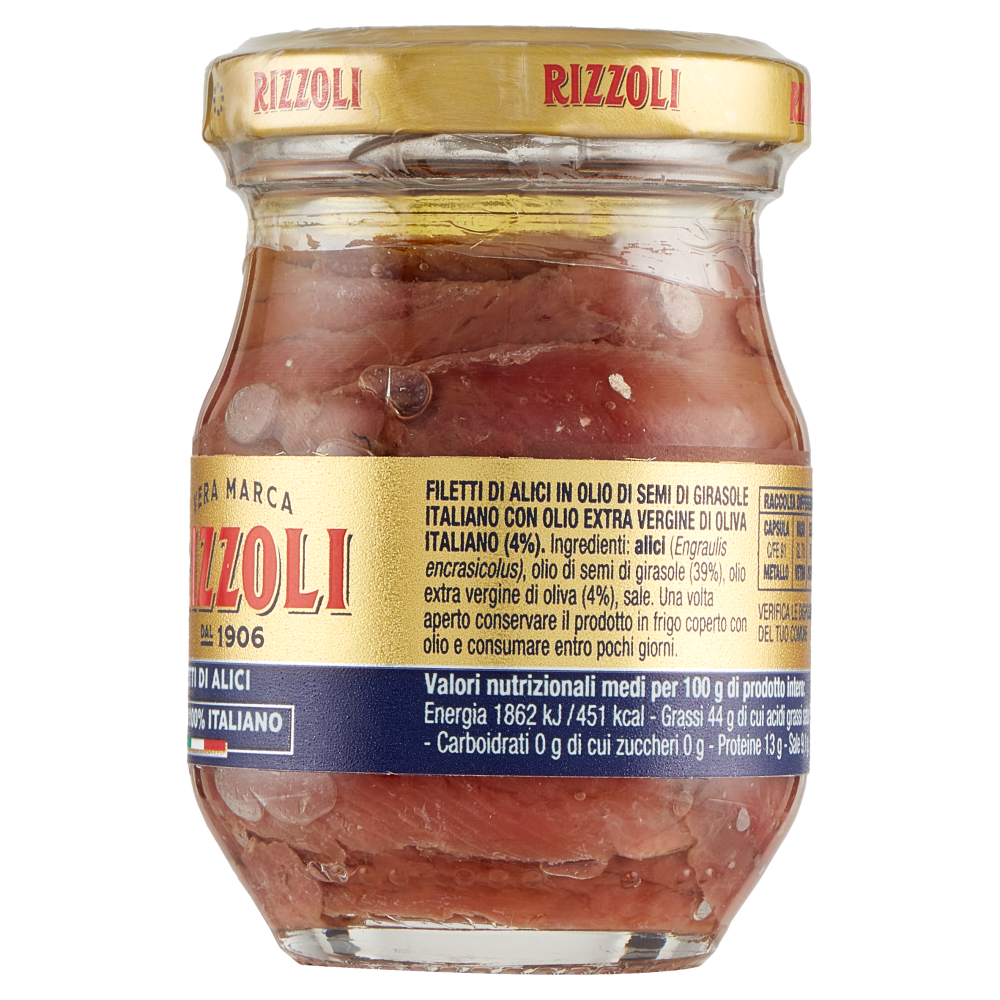 Rizzoli Filetti di Alici in Olio 100% Italiano 90 g