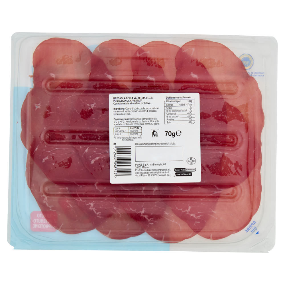 Carrefour Classic Bresaola della Valtellina I.G.P. Punta d'Anca 70 g