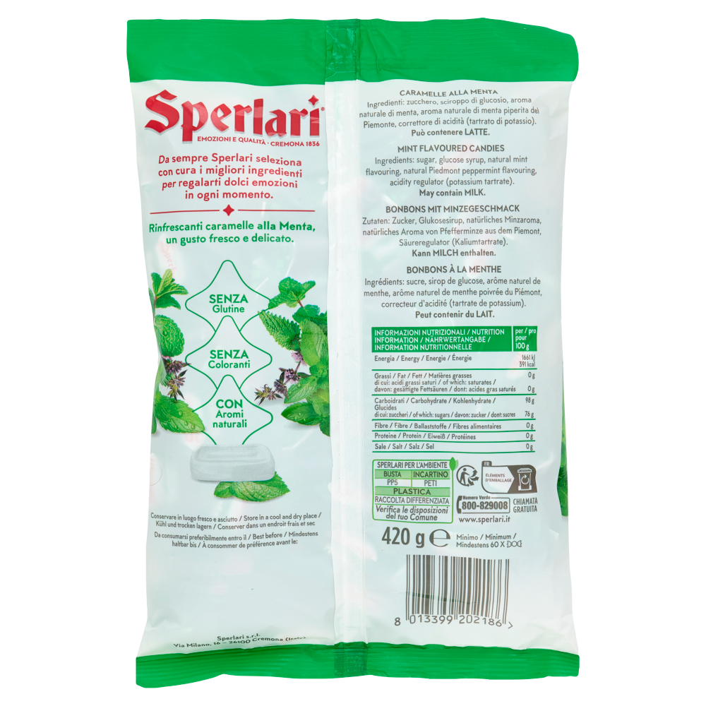 Sperlari Menta Caramelle Dure alla Menta Fresca e Menta Piperita del Piemonte 420 g