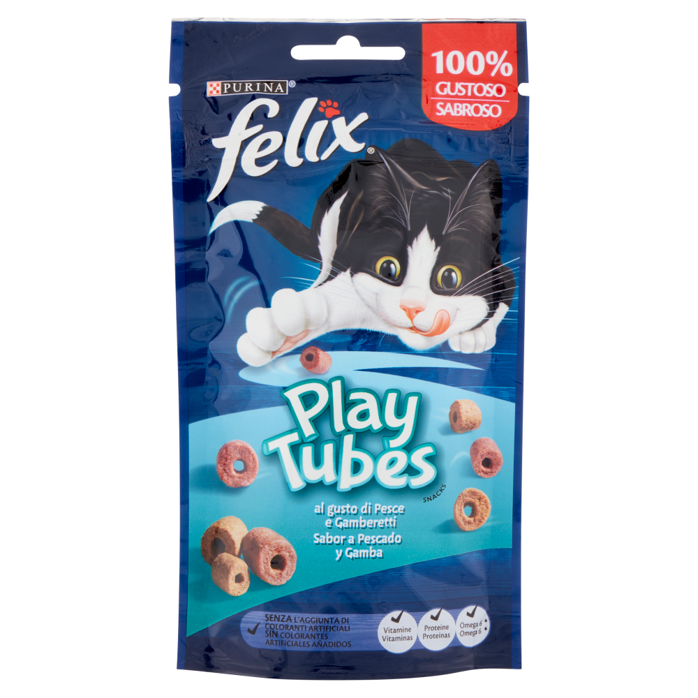 PURINA FELIX Playtubes Snack Gatto al Gusto di Pesce e Gamberetti busta 50g