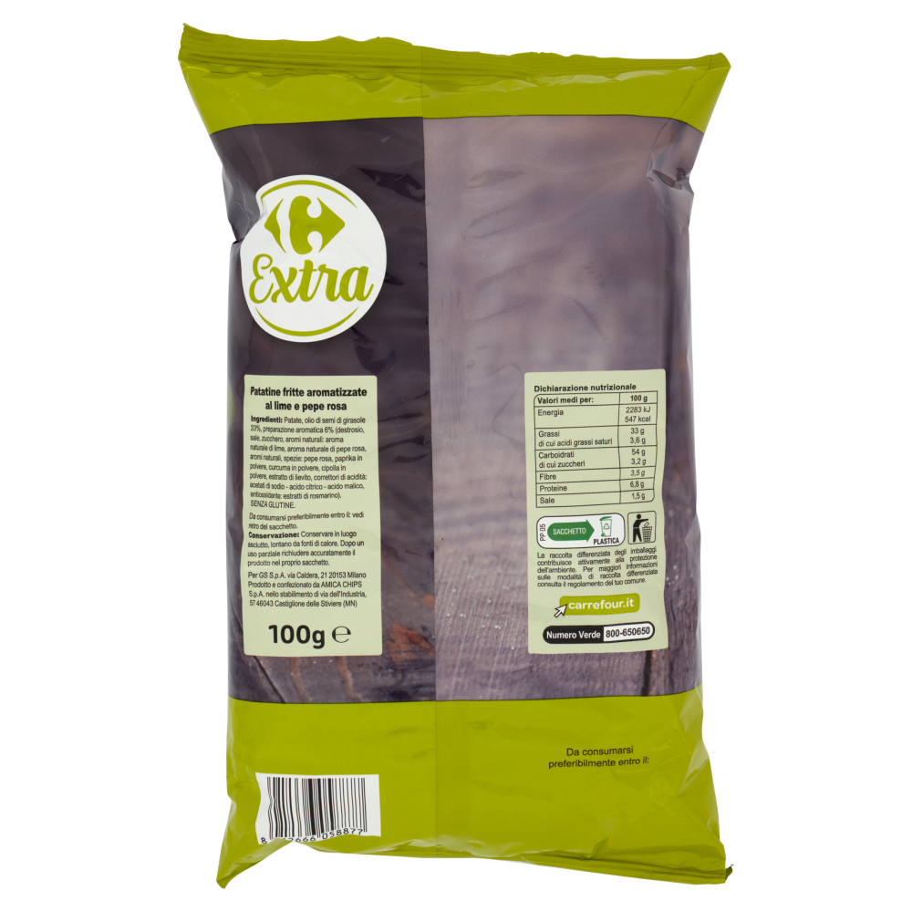 Carrefour Extra Patatine gusto Lime e Pepe Rosa 100 g