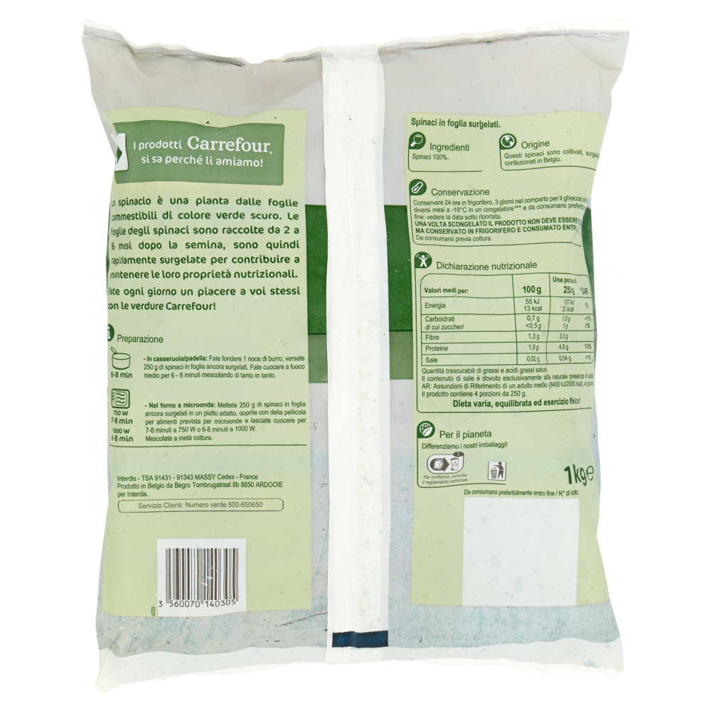 Carrefour Spinaci in Foglia Surgelato 1 kg