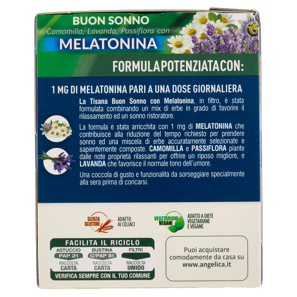 L'Angelica Tisana in Filtro Buon Sonno Camomilla, Lavanda, Passiflora con Melatonina 15 Filtri 30 g
