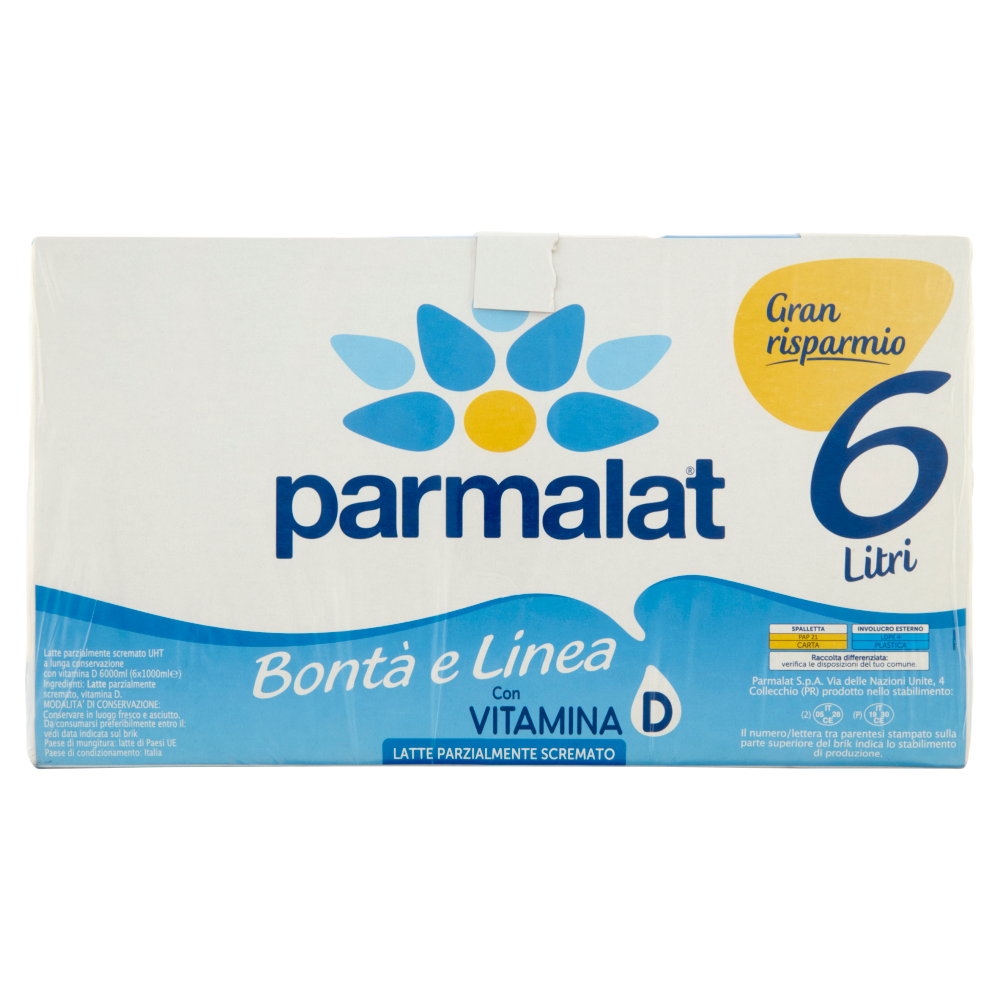parmalat Bont&agrave; e Linea con Vitamina D Latte Parzialmente Scremato 6 x 1000 ml