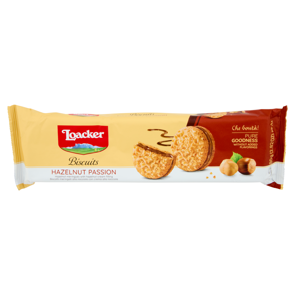 Loacker Biscuits Hazelnut Passion Biscotti meringati con crema alla Nocciola 80g