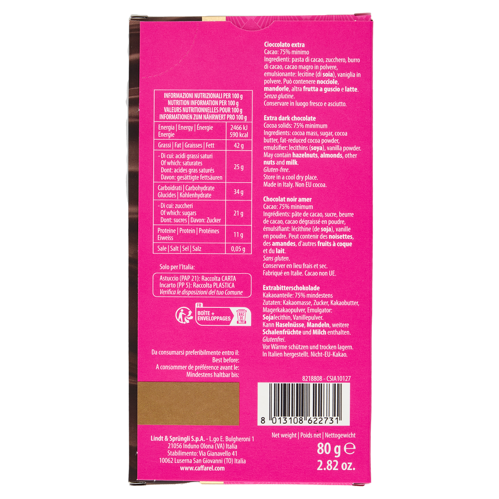 Caffarel Tavoletta Dark Cioccolato fondente 75% 80 g