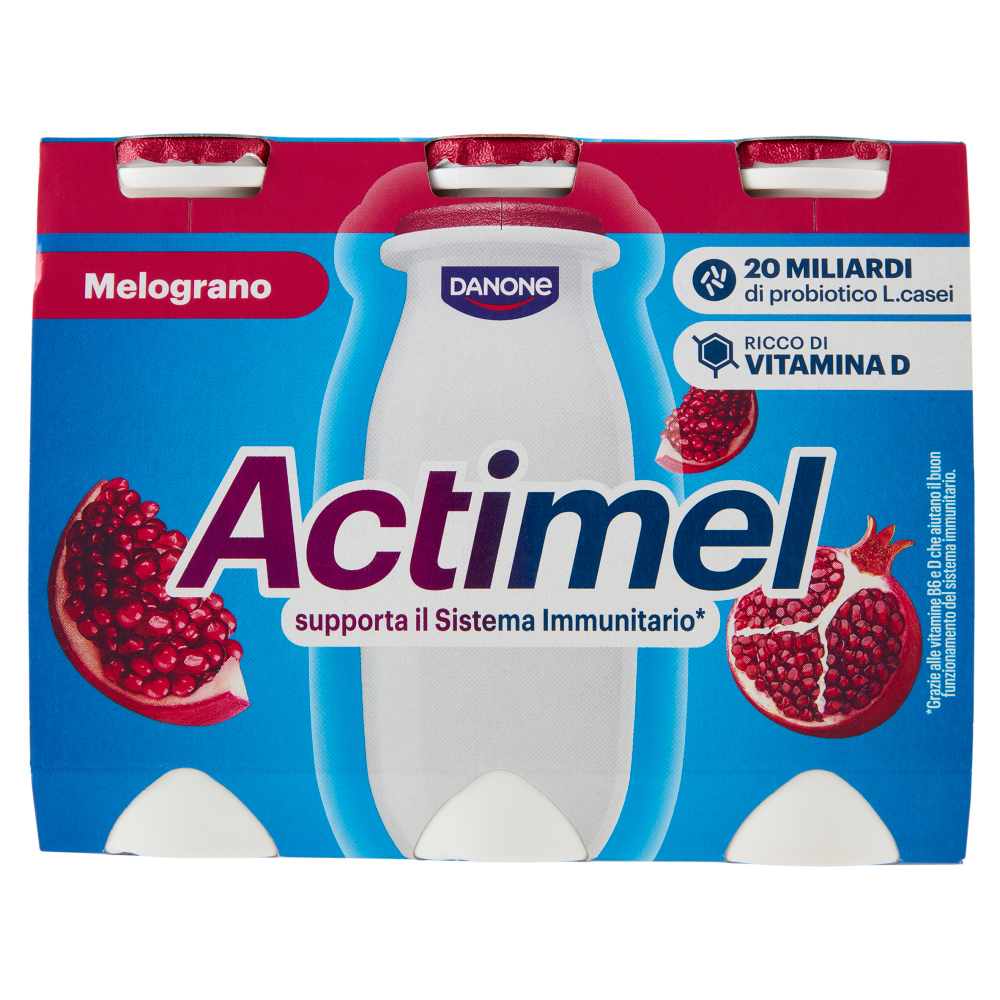 ACTIMEL, Yogurt da Bere con Vit B6 e D per il Sistema Immunitario, gusto Melograno, 6X100G