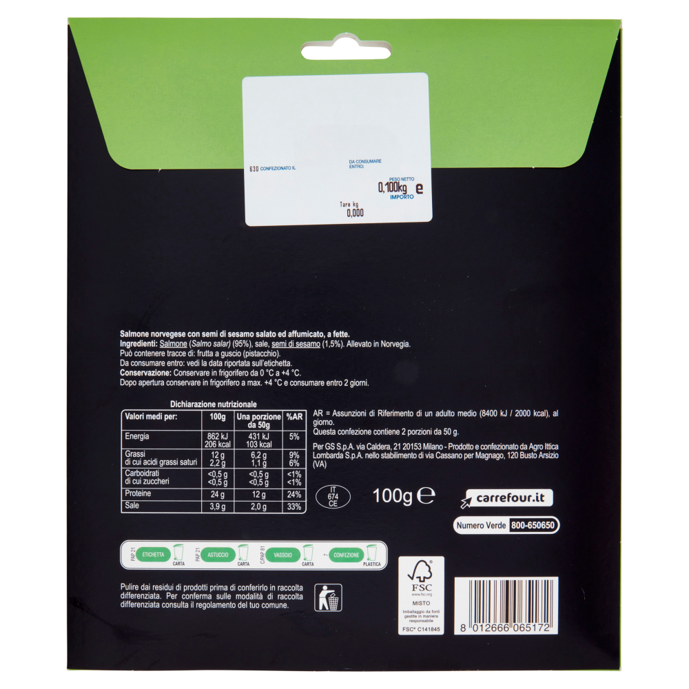 Carrefour Selection Salmone Norvegese Affumicato con Semi di Sesamo 100 g