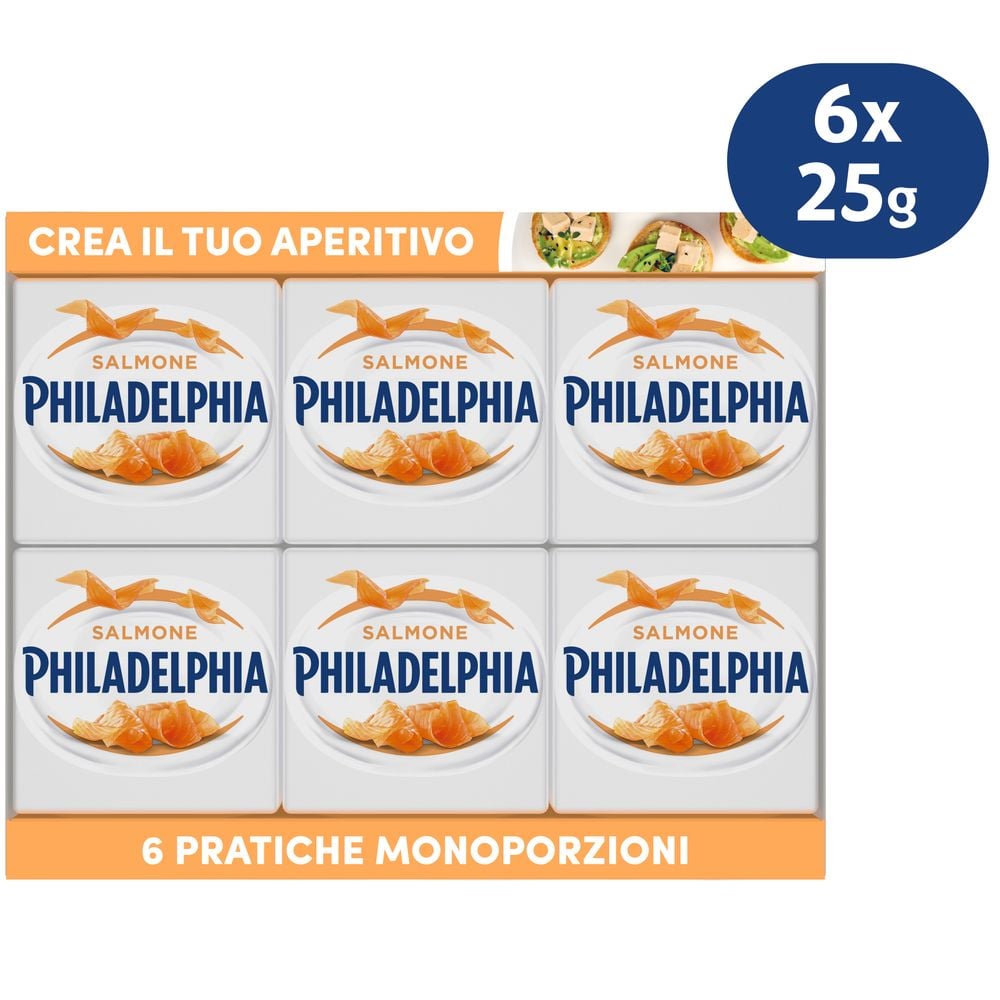 Philadelphia Fantasie al Salmone Specialità di Formaggio Fresco cremoso 6 Monoporzioni da 25 g
