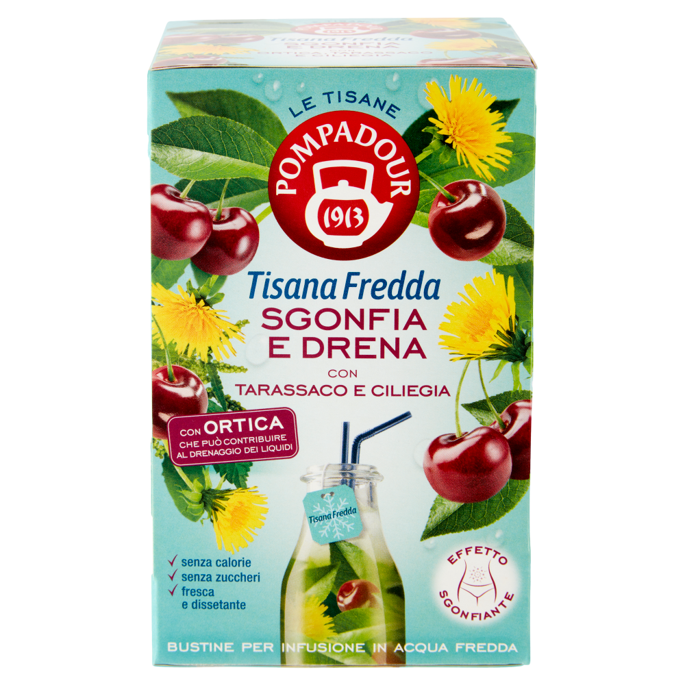 Pompadour Le Tisane Tisana Fredda Sgonfia e Drena con Tarassaco e Ciliegia 18 x 2,5 g