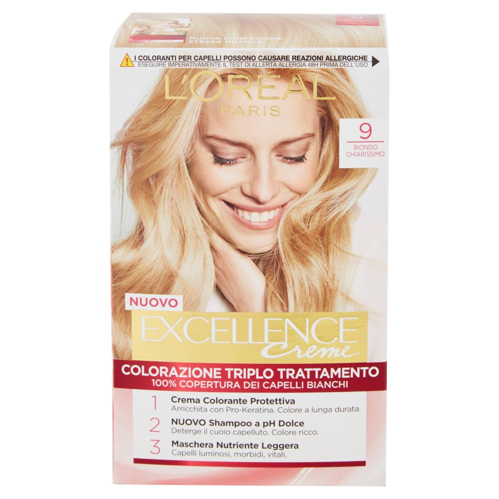L'Or&eacute;al Paris Excellence Crema colorante triplo trattamento avanzato, 9 Biondo Chiarissimo