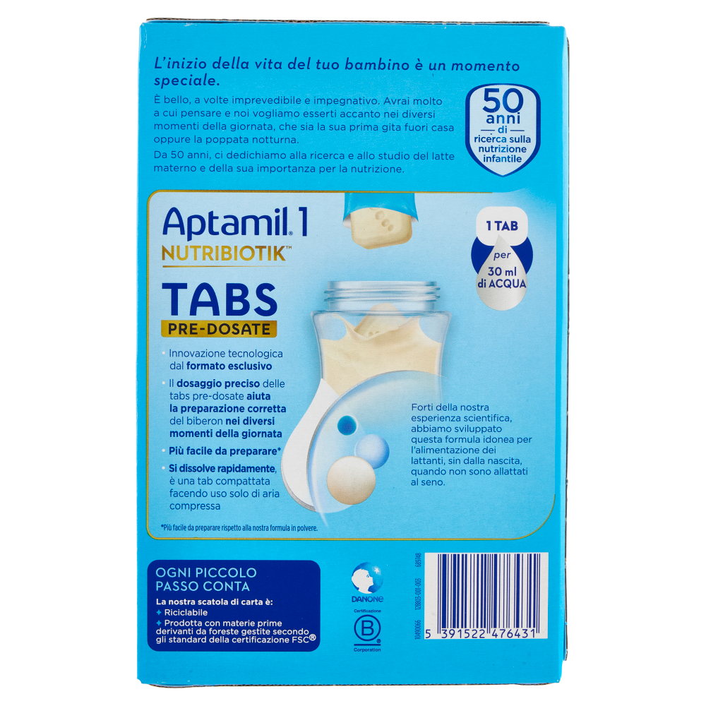 APTAMIL Nutribiotik Tabs 1,Latte di partenza in Tabs pre-dosate,dalla nascita al 6°mese,21 bustine
