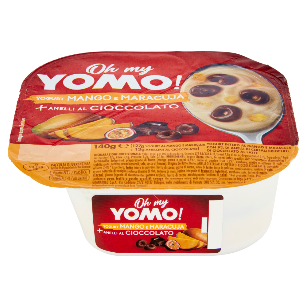 Oh my Yomo! Yogurt Mango e Maracuja + Anelli al Cioccolato 140 g
