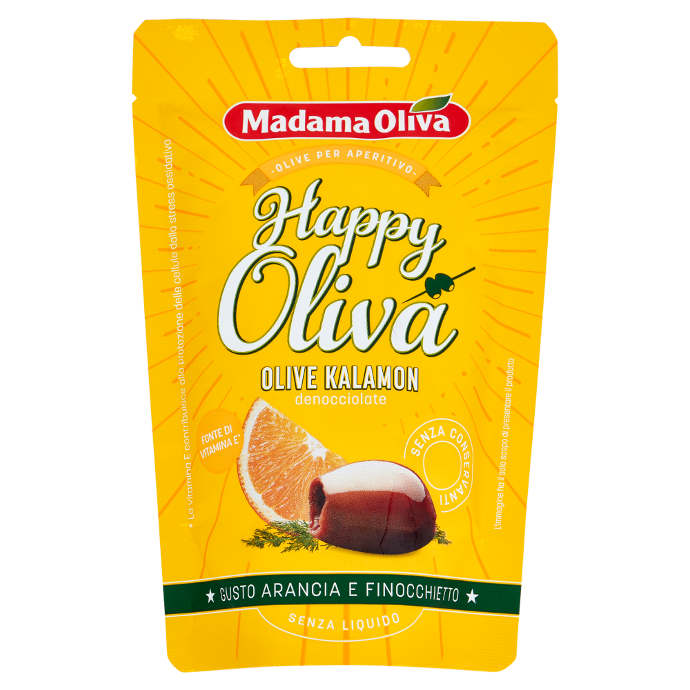 Madama Oliva Happy Oliva Olive Kalamon denocciolate Gusto Arancia e Finocchietto 80 g