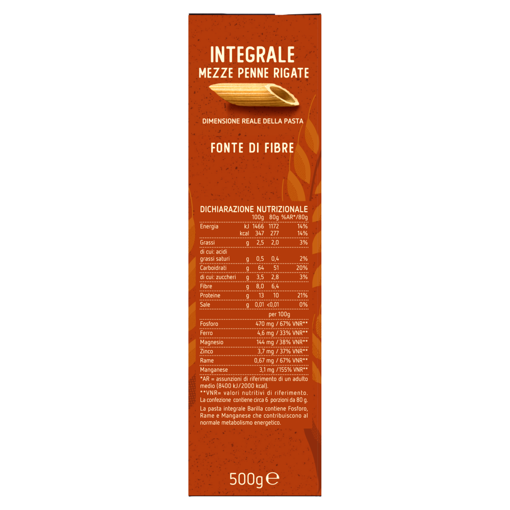 Barilla Pasta Integrale Mezze Penne Rigate 500g
