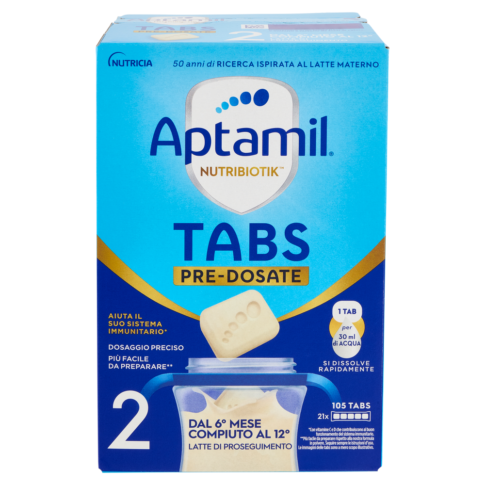 APTAMIL Nutribiotik Tabs 2,Latte di proseguimento in Tabs, dal 6° mese compiuto al 12°, 21 bustine