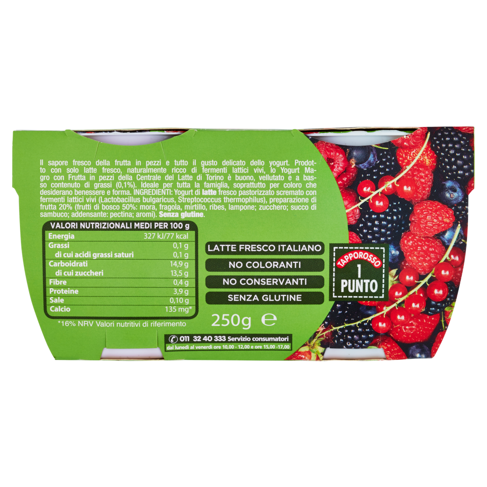 Centrale del Latte di Torino Tapporosso Yogurt Magro Frutti di Bosco in pezzi 2 x 125 g